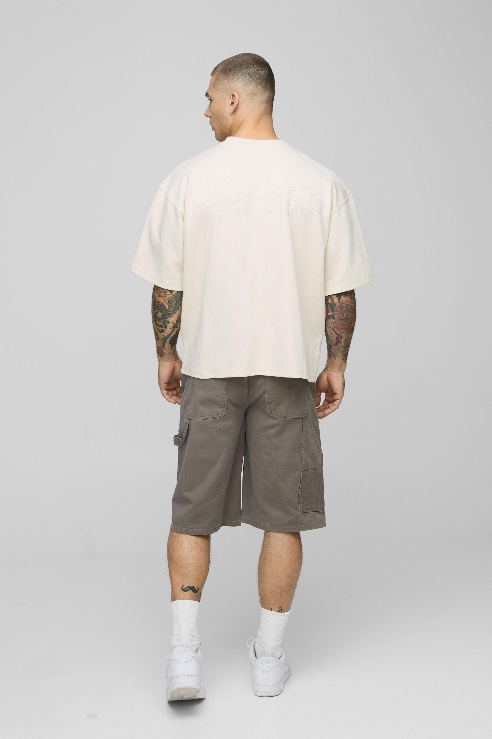 Relaxed Long Length Overdye Carpenter Shorts | boohooMAN USA Product Image
