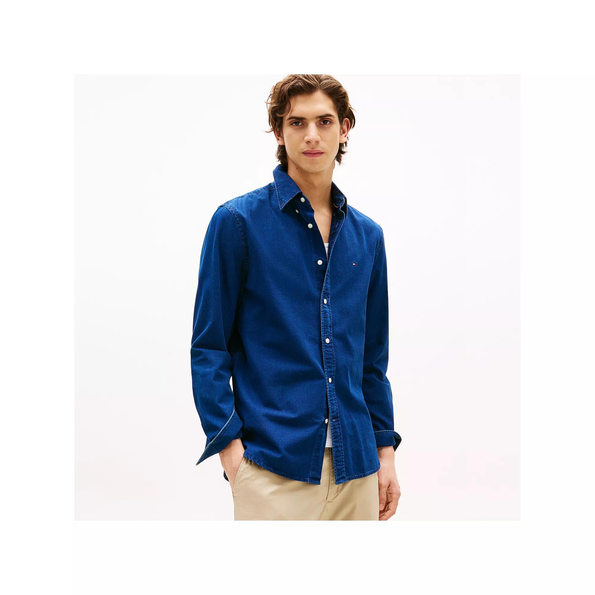 Men's Tommy Hilfiger Long Sleeve Chambray Button Down Shirt, Size: XL, Dark Blue Blue Shirt Product Image