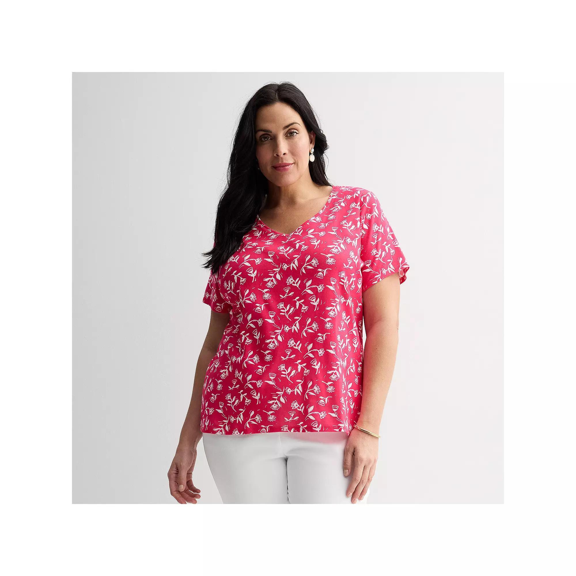 Plus Size Croft & Barrow® Essential V-Neck Top, Women's, Size: 4XL, Blue Wave Stripe Product Image