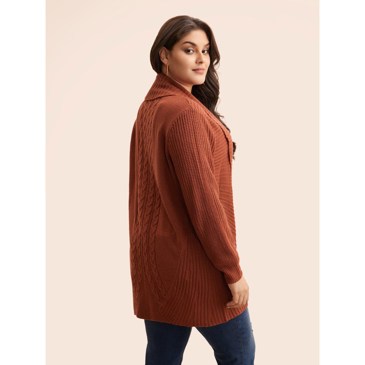 Plus Size Kimono Collar Texture Cable Knit Cardigan Russet Women Casual Loose Long Sleeve Everyday Cardigans BloomChic 30/6X Product Image