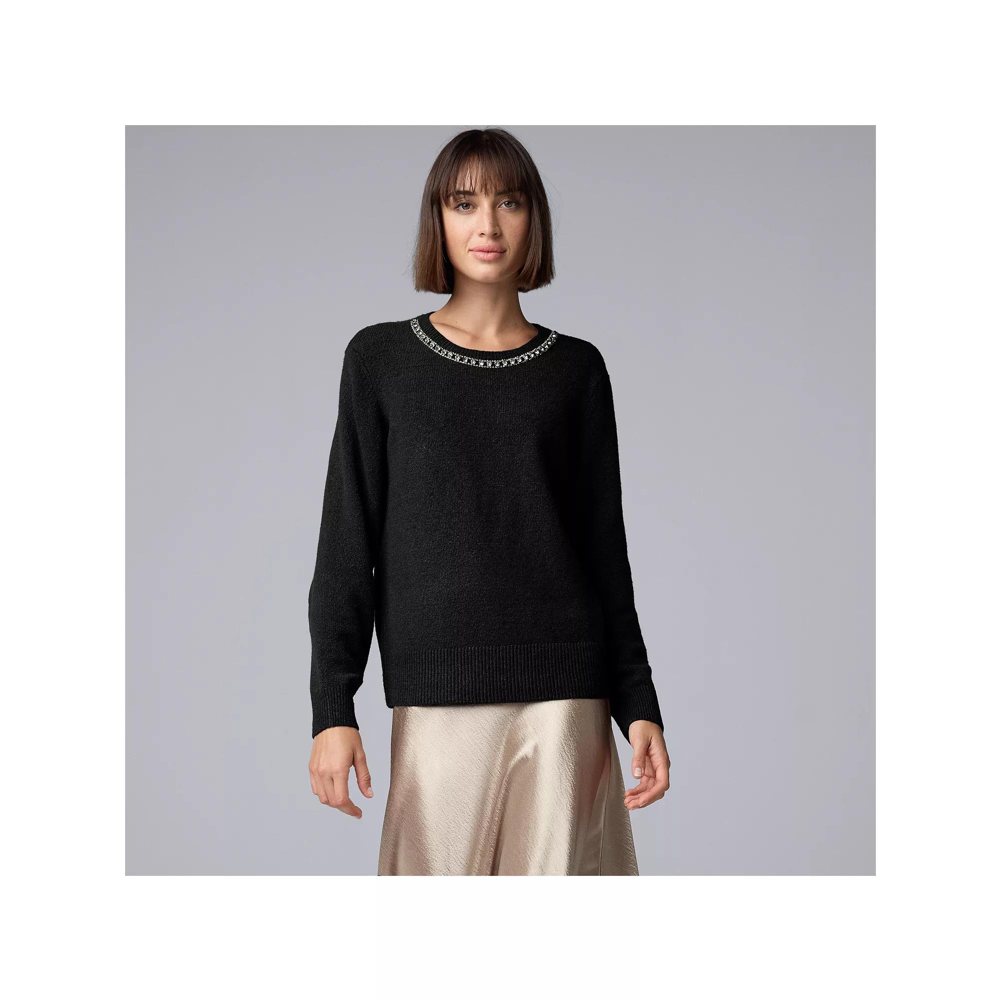 Women's Simply Vera Vera Wang Necklace Embellished Sweater, Size: Small, Black Product Image