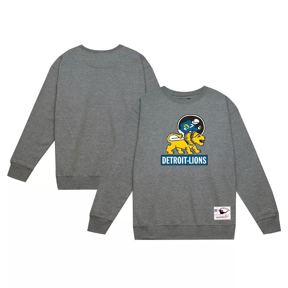 Men's Mitchell & Ness Heather Gray Detroit Lions Basic Fleece Pullover Sweatshirt, Size: Medium, Grey Product Image