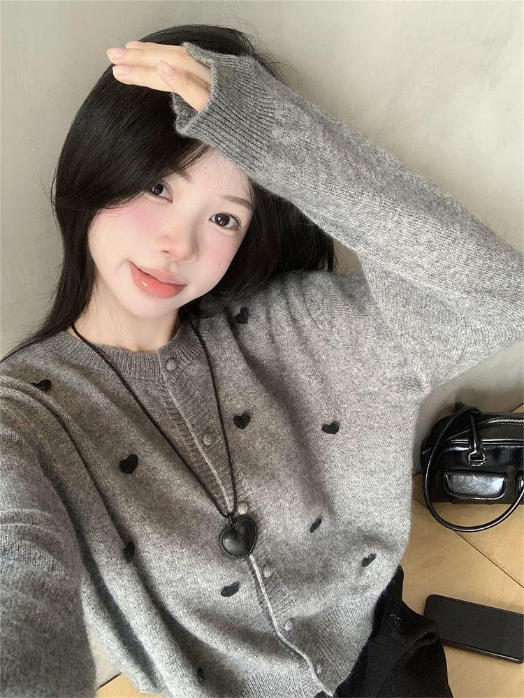 Crewneck Heart Pattern Button-Up Top Product Image