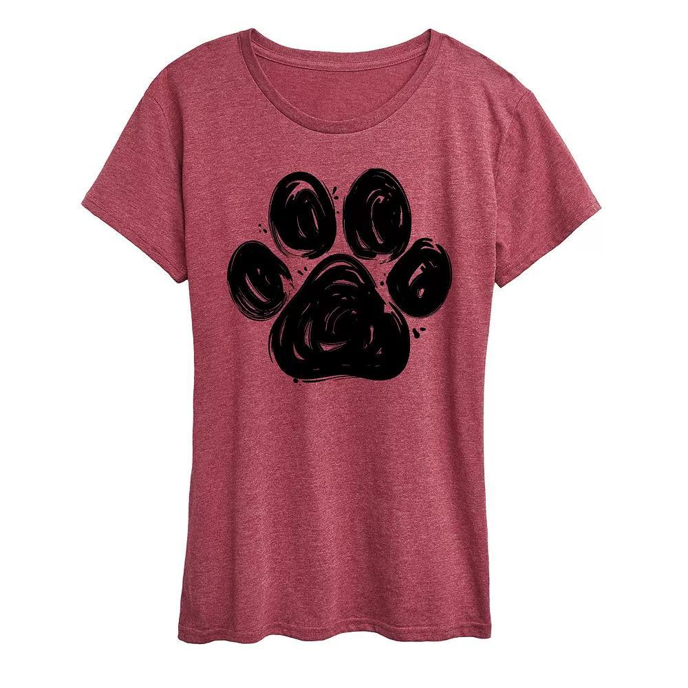 Womens Brushstroke Paw Print Graphic Tee, Girls Grey Gray Product Image