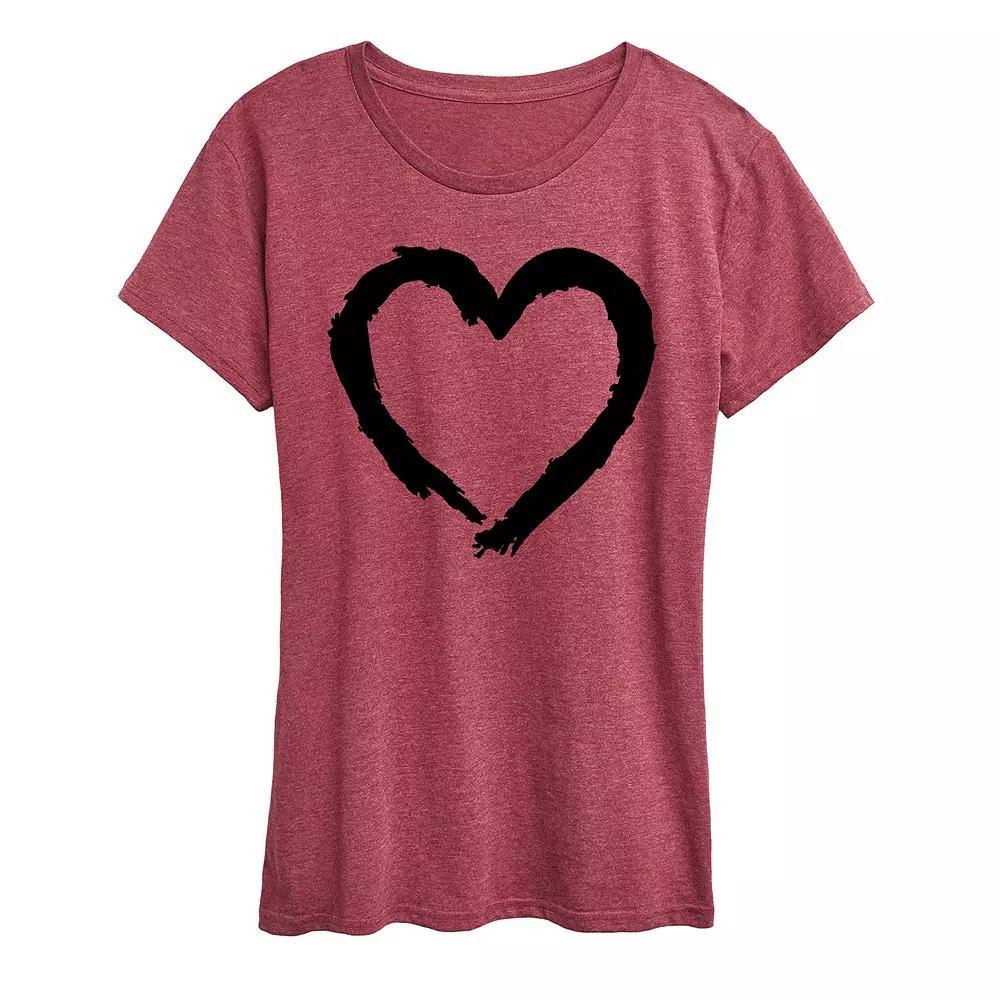 Women's Paintbrush Stroke Heart Graphic Tee, Size: Small, Grey Gray Product Image