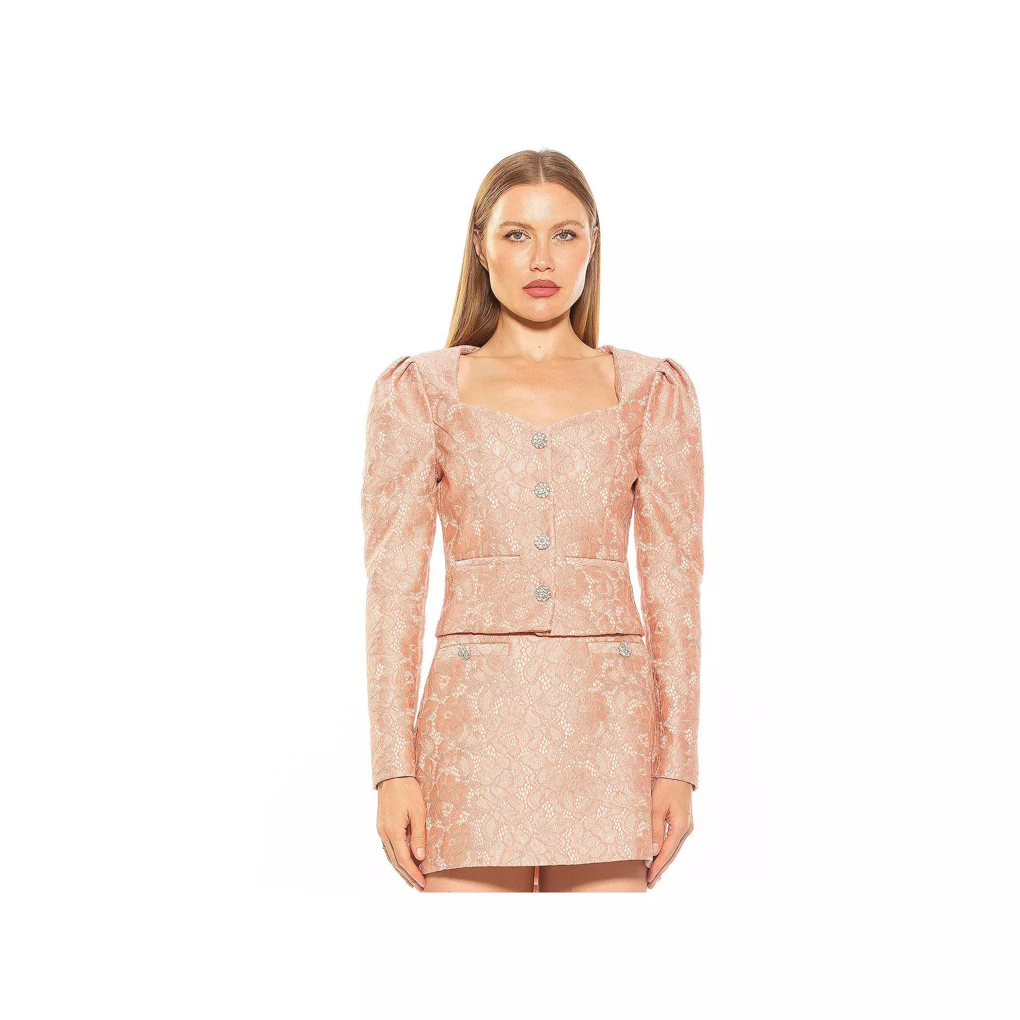 Women's ALEXIA ADMOR Rowan Long Puff Sleeve Sweetheart Lace Jacket, Size: 8, Black Product Image