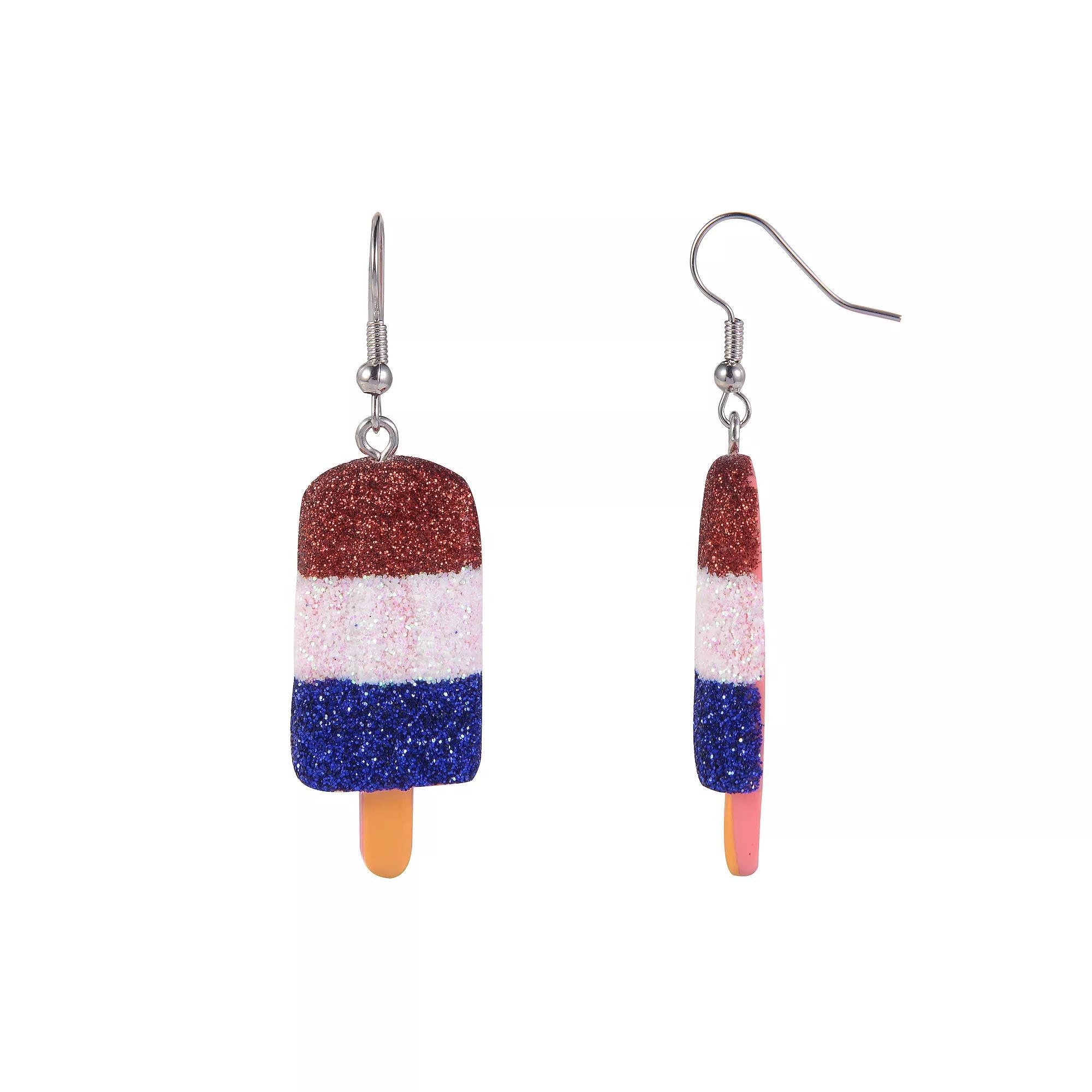 Celebrate Together Silver Tone Red, White and Blue Glitter Popsicle Earrings, Womens, Multi Product Image