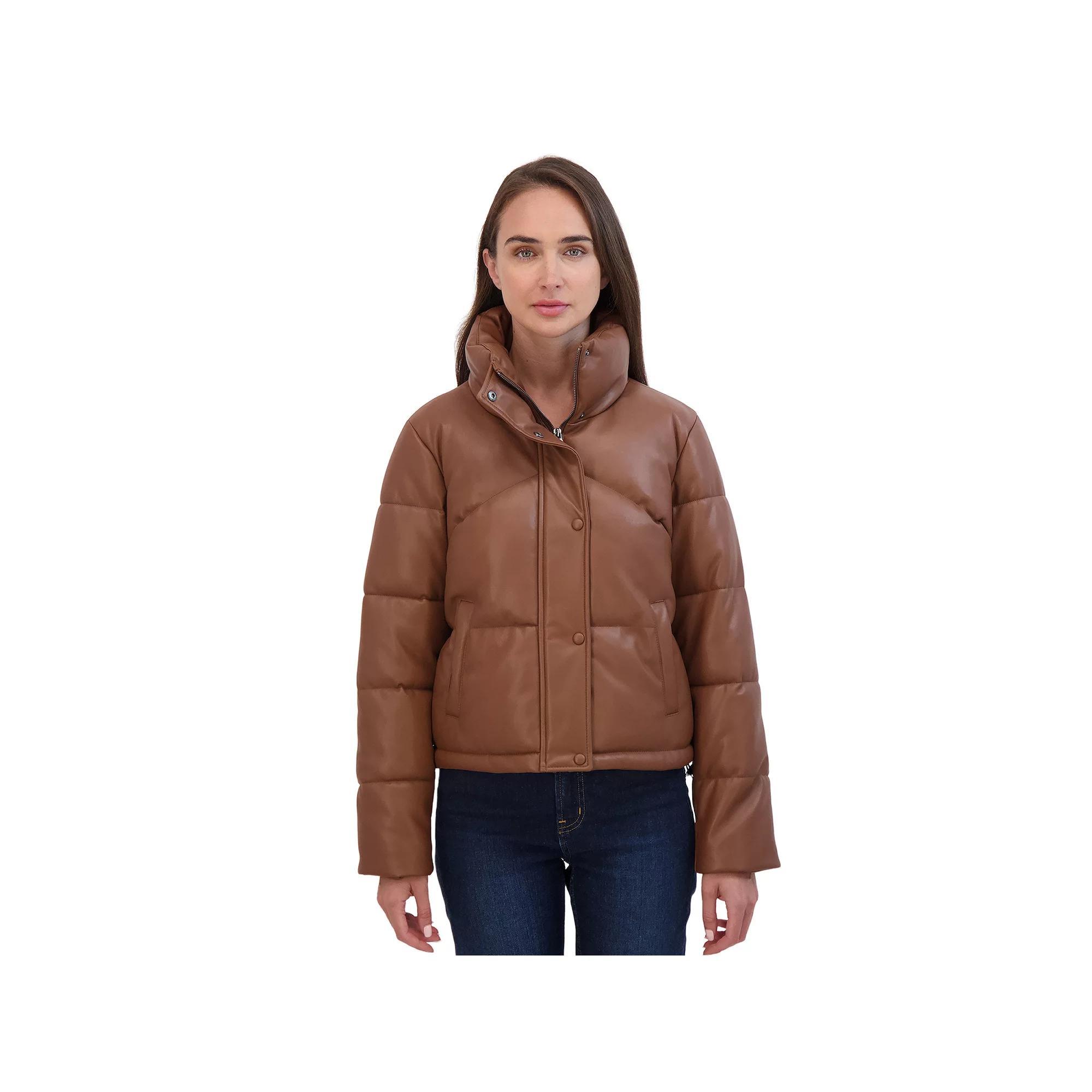 Juniors' Sebby Faux Leather Puffer Coat, Women's, Size: Large, Toffee Product Image