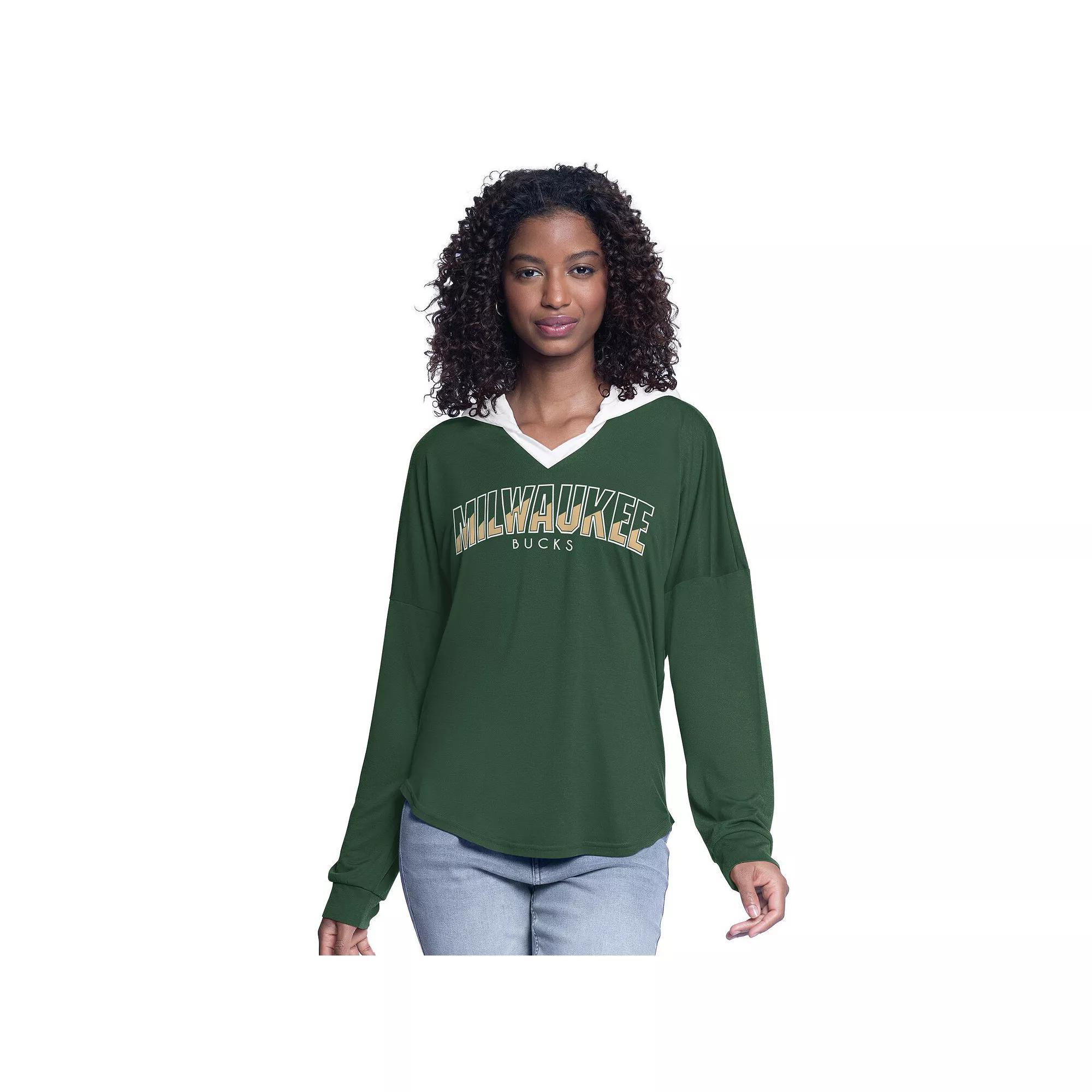 Women's G-III 4Her by Carl Banks Hunter Green Milwaukee Bucks Bench Player Oversized Long Sleeve Hooded Top, Size: Medium, Team Product Image