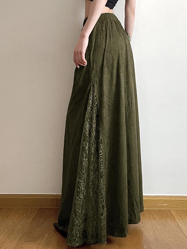 Vintage Green Lace Patchwork Maxi Skirt Product Image