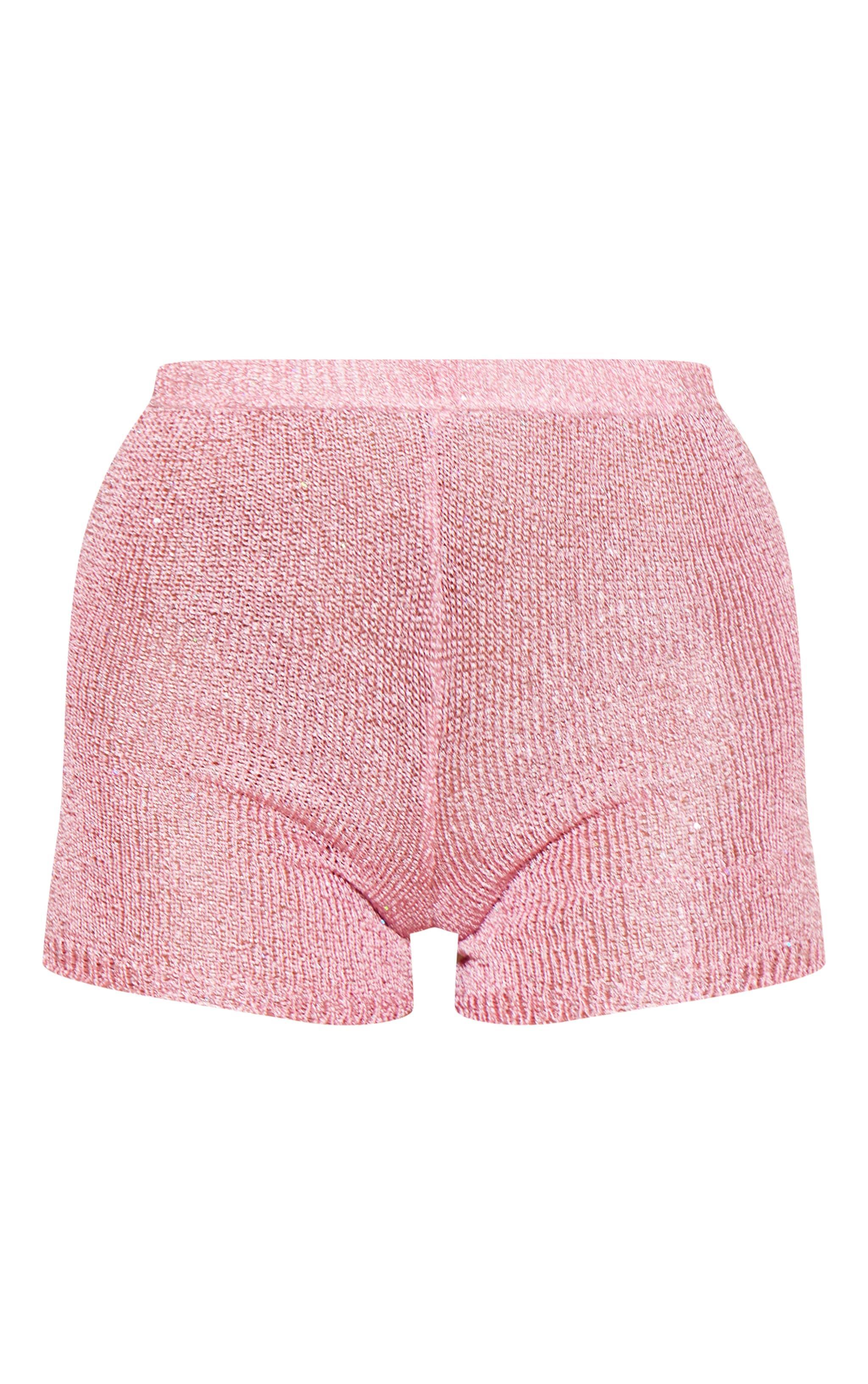 Pink Sequin Knit Shorts Product Image