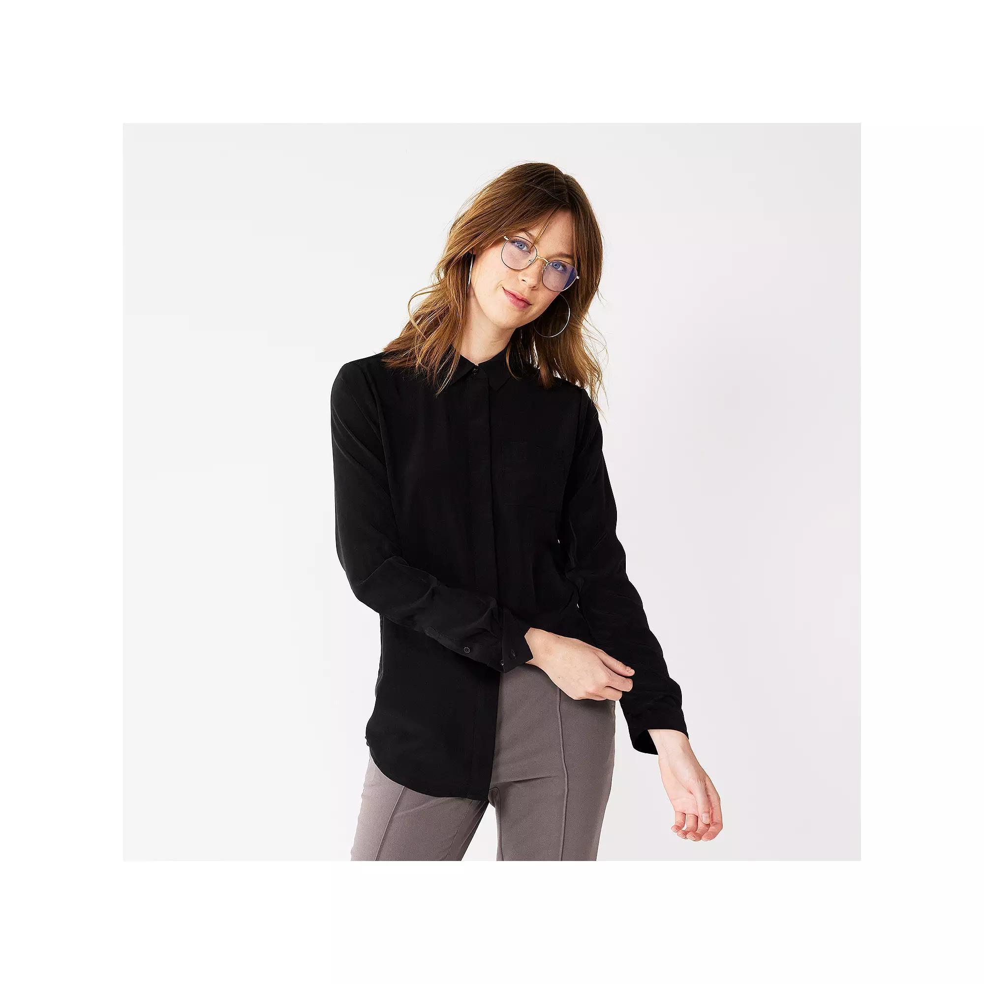 Women's Nine West Drapey Button Down Shirt, Size: XL, Black Product Image
