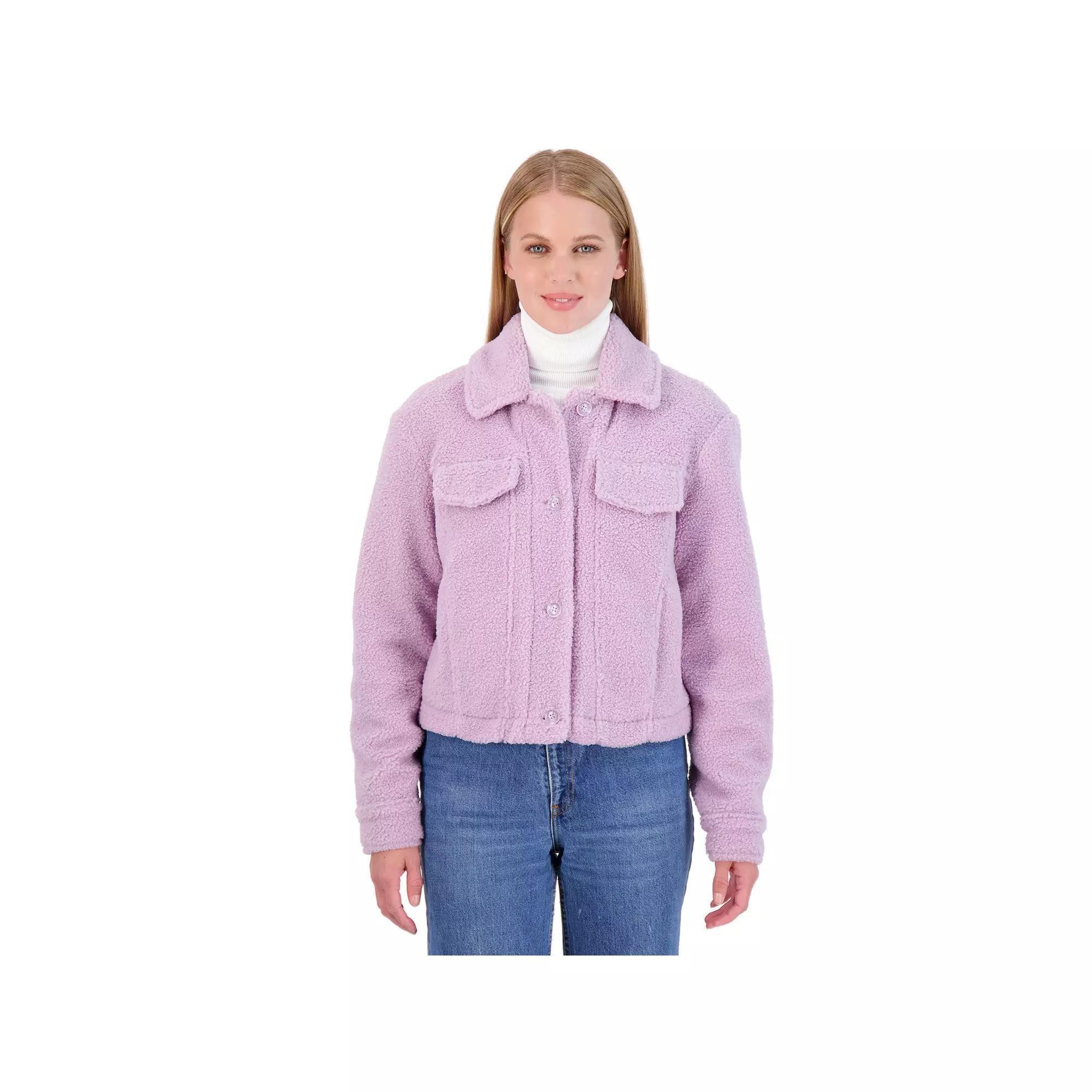 Juniors' Sebby Teddy Sherpa Crop Jacket, Women's, Size: Large, Purple Product Image