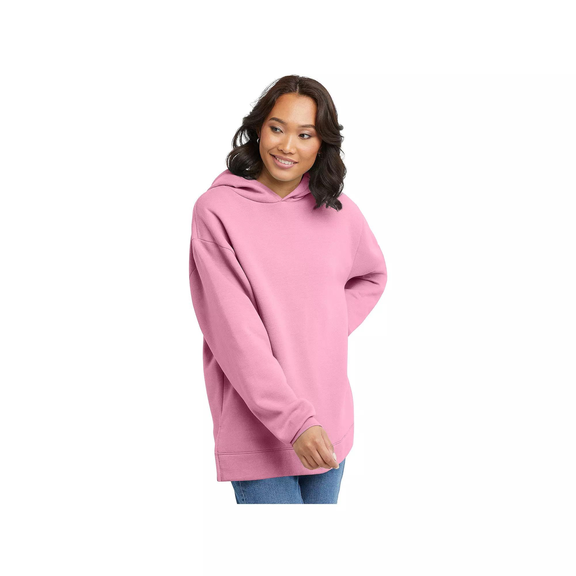 Women's Hanes® EcoSmart Fleece Tunic Hoodie, Size: Large, Spirited Pink Product Image