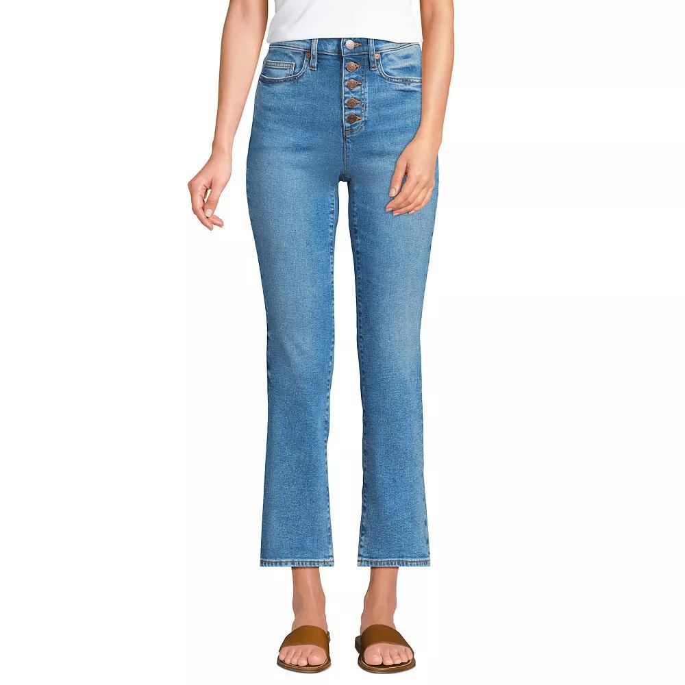 Women's Lands' End Recover High Rise Button Front Kick Flare Crop Jeans, Size: 12, Breeze Blue Wash Product Image