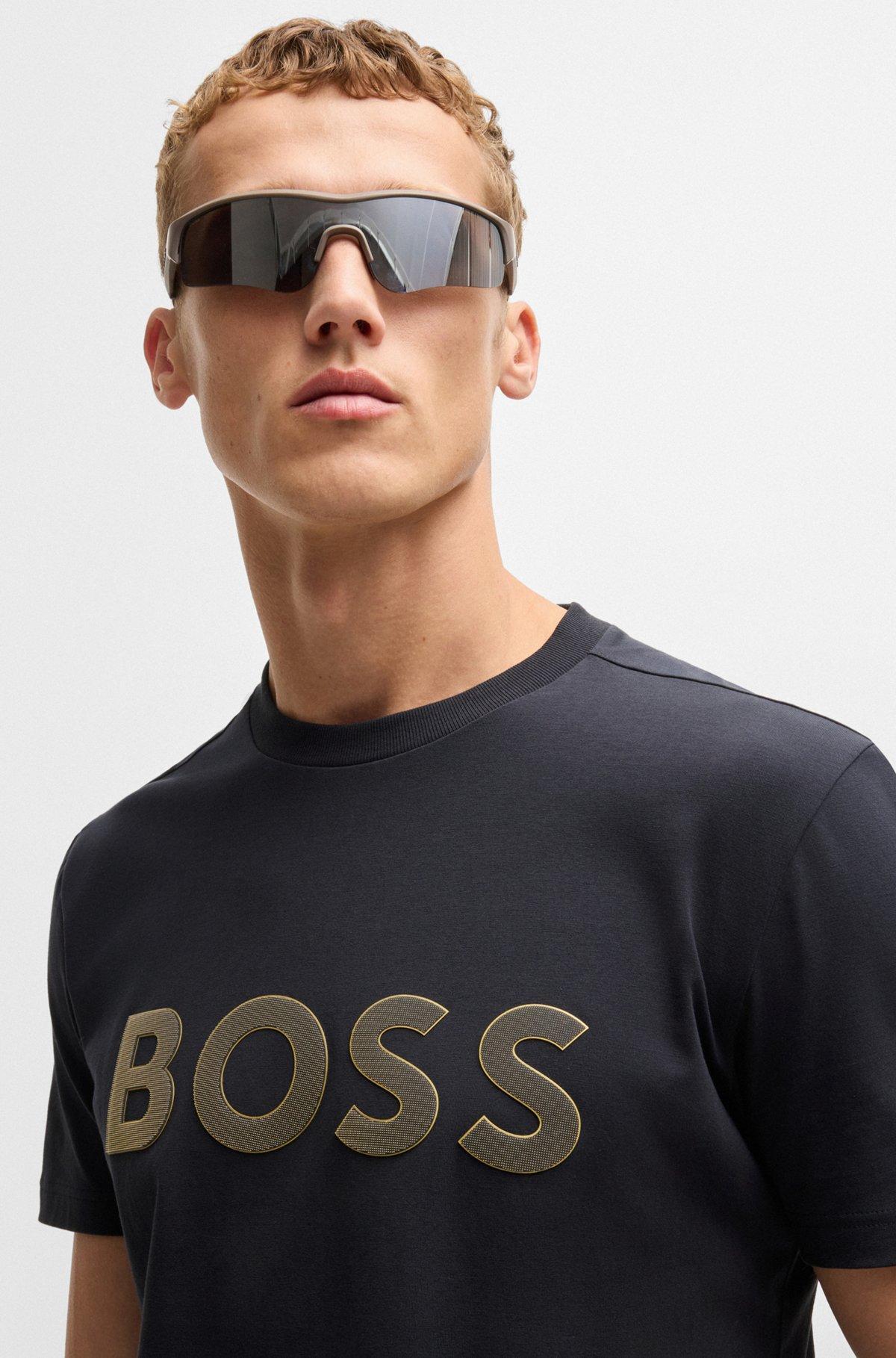 Stretch-cotton T-shirt with large logo Product Image