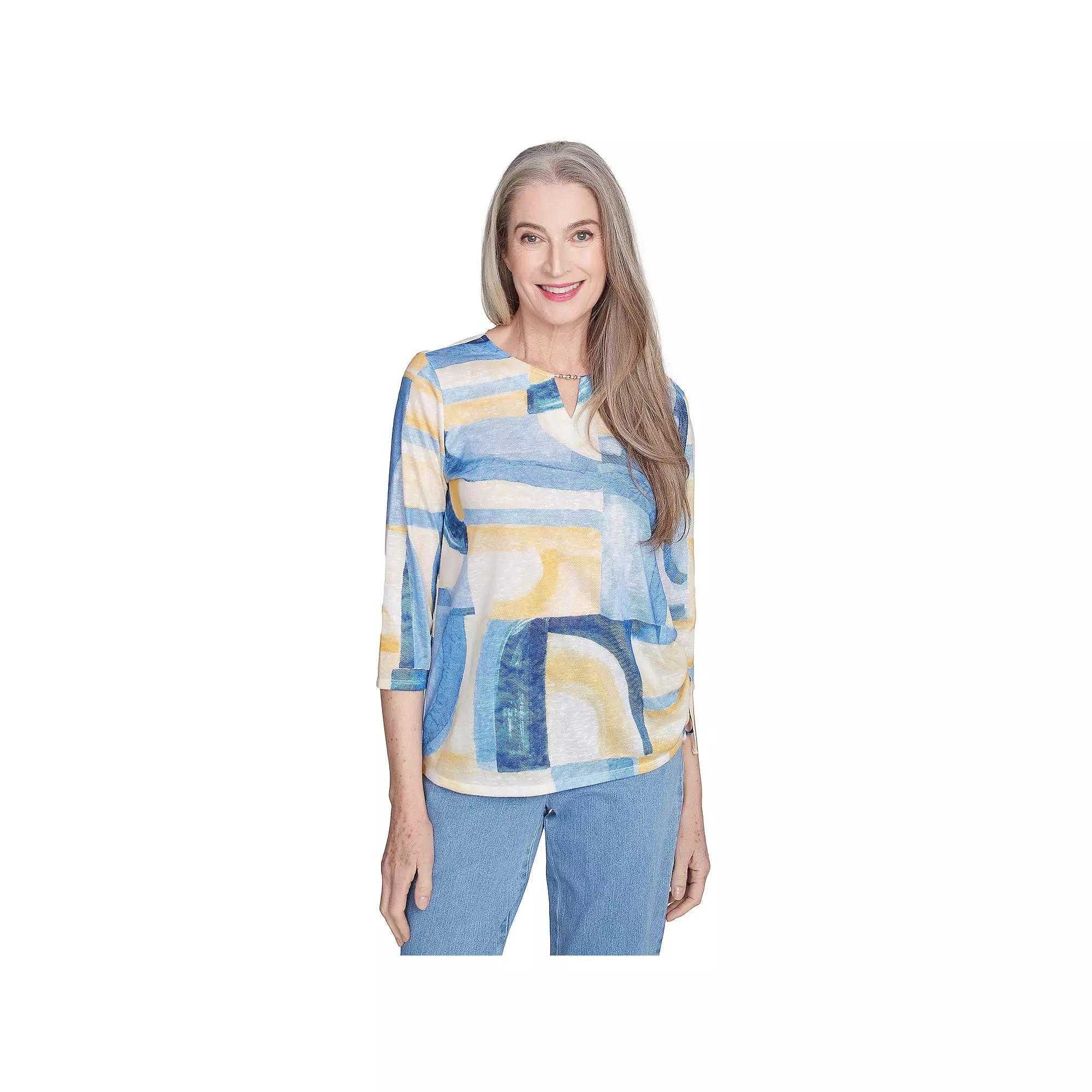 Petite Alfred Dunner Watercolor Patchwork Geometric Top, Women's, Size: Large Petite, Blue Team Product Image