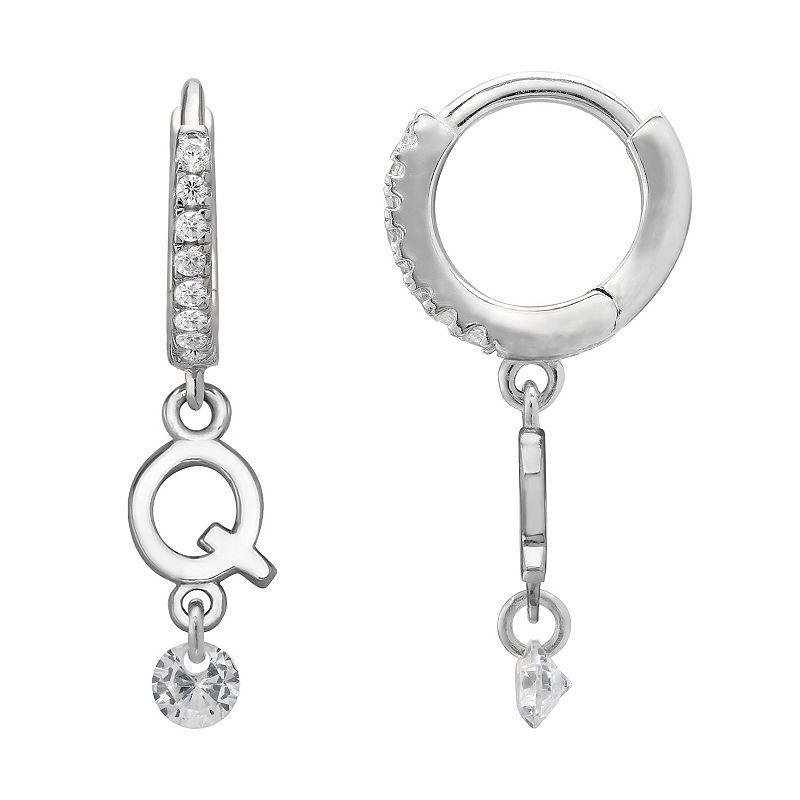 PRIMROSE Sterling Silver Initial Huggie Hoop Drop Earrings, Women's, Sterling Silver U Product Image