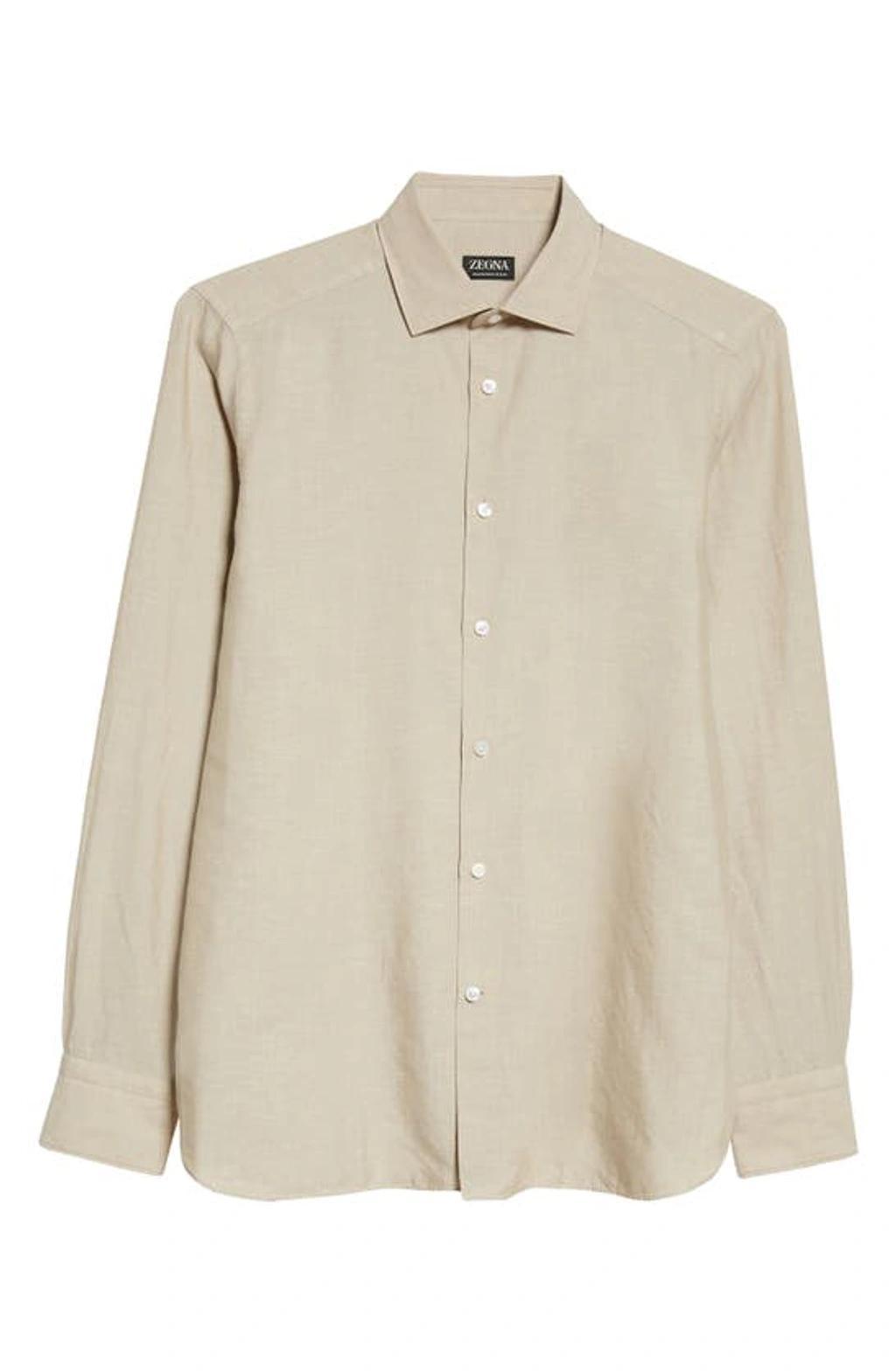 ZEGNA Long-sleeve Silk Shirt In Beige Product Image