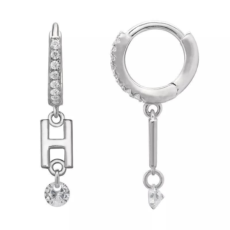 PRIMROSE Sterling Silver Initial Huggie Hoop Drop Earrings, Women's, Sterling Silver U Product Image