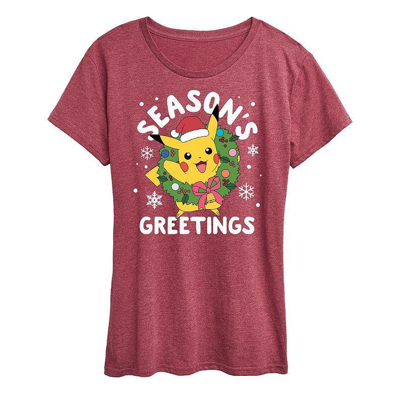 Womens Pokemon Seasons Greetings Tee, Girls Grey Red Product Image