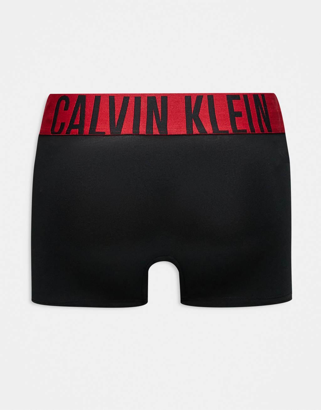 Calvin Klein Intense Power 3 pack briefs with red waistband in black Product Image