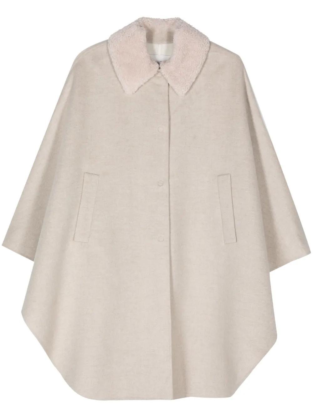 MANZONI 24 Shearling-collar Cape In Beige Product Image