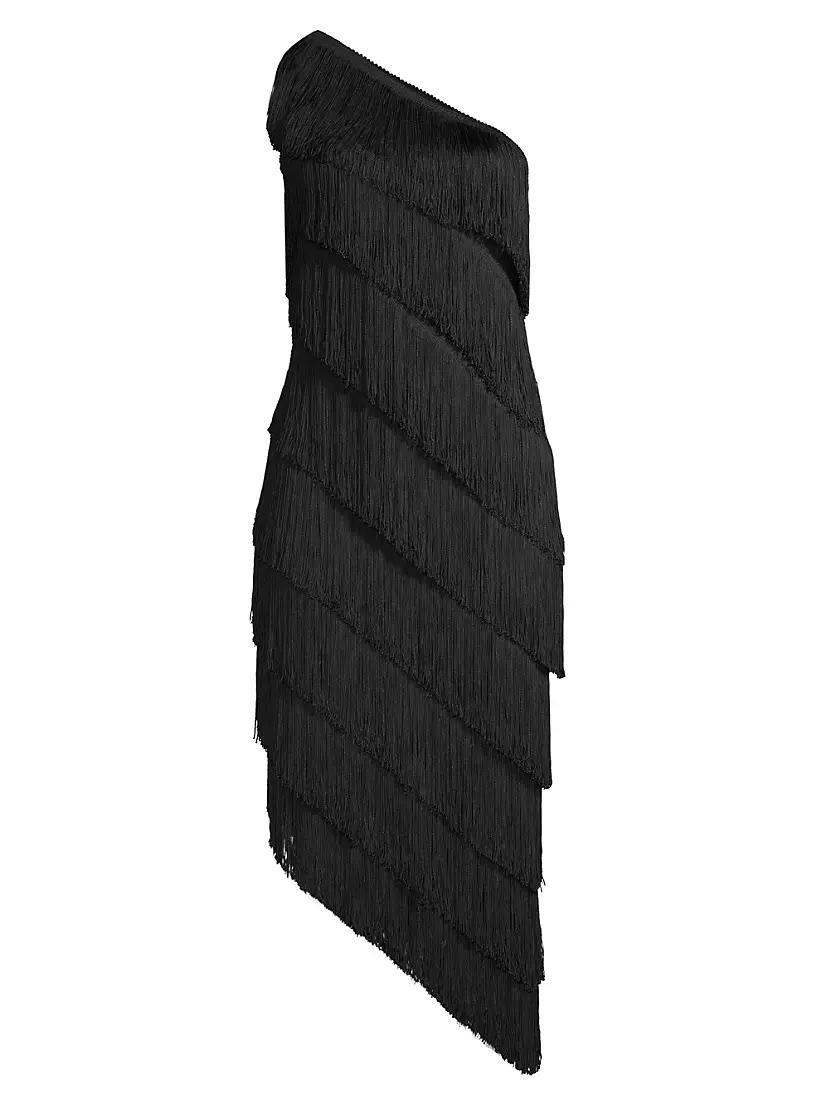 Womens Fringed One-Shoulder Midi Dress Product Image