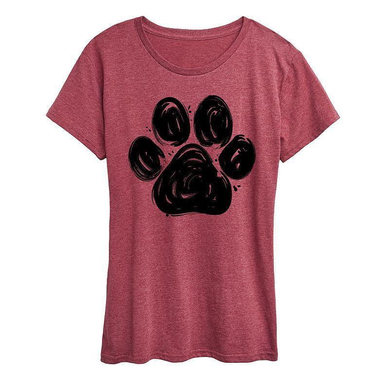 Womens Brushstroke Paw Print Graphic Tee, Girls Grey Gray Product Image