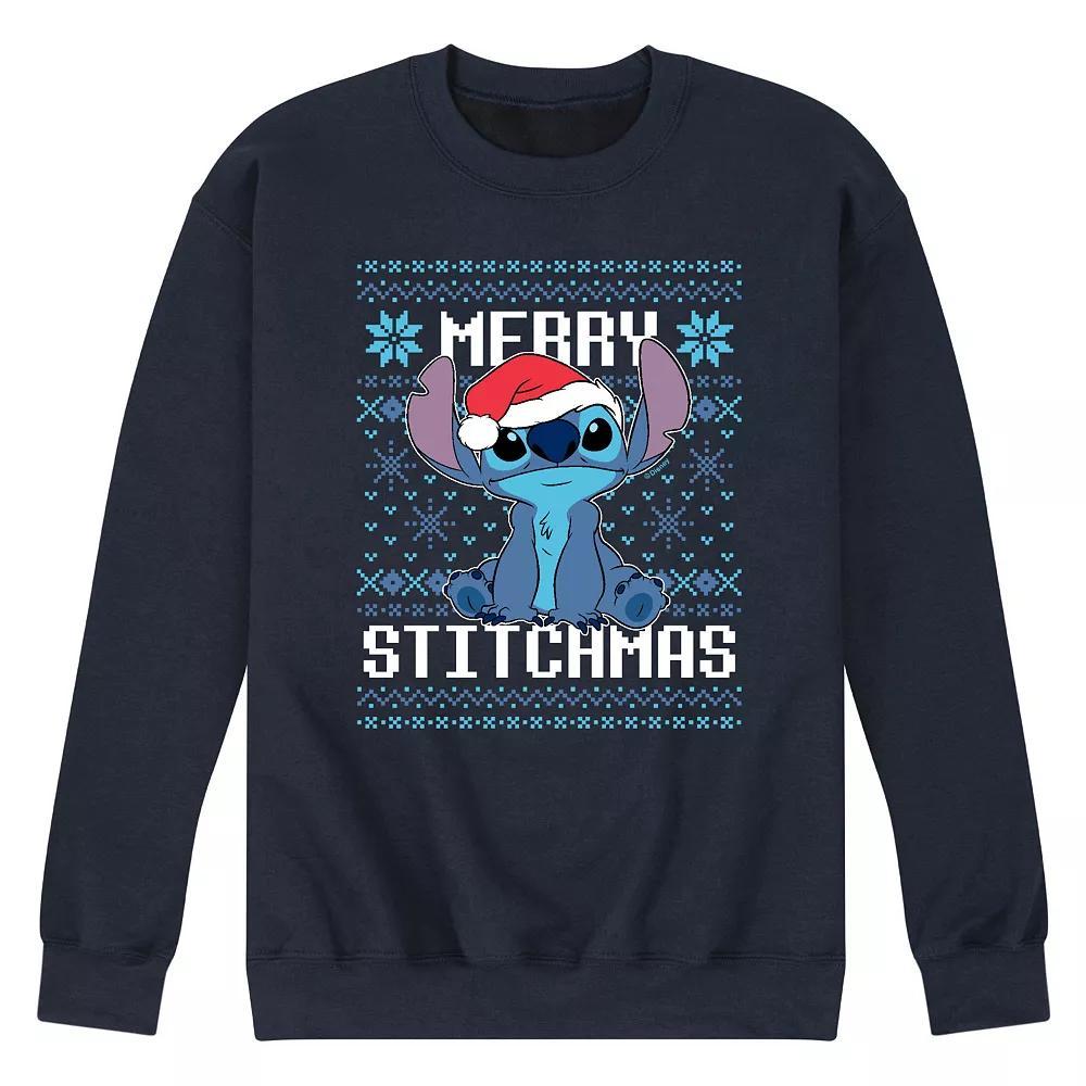 Disneys Lilo & Stitch Mens Merry Stitchmas Fleece Sweatshirt Blue Product Image