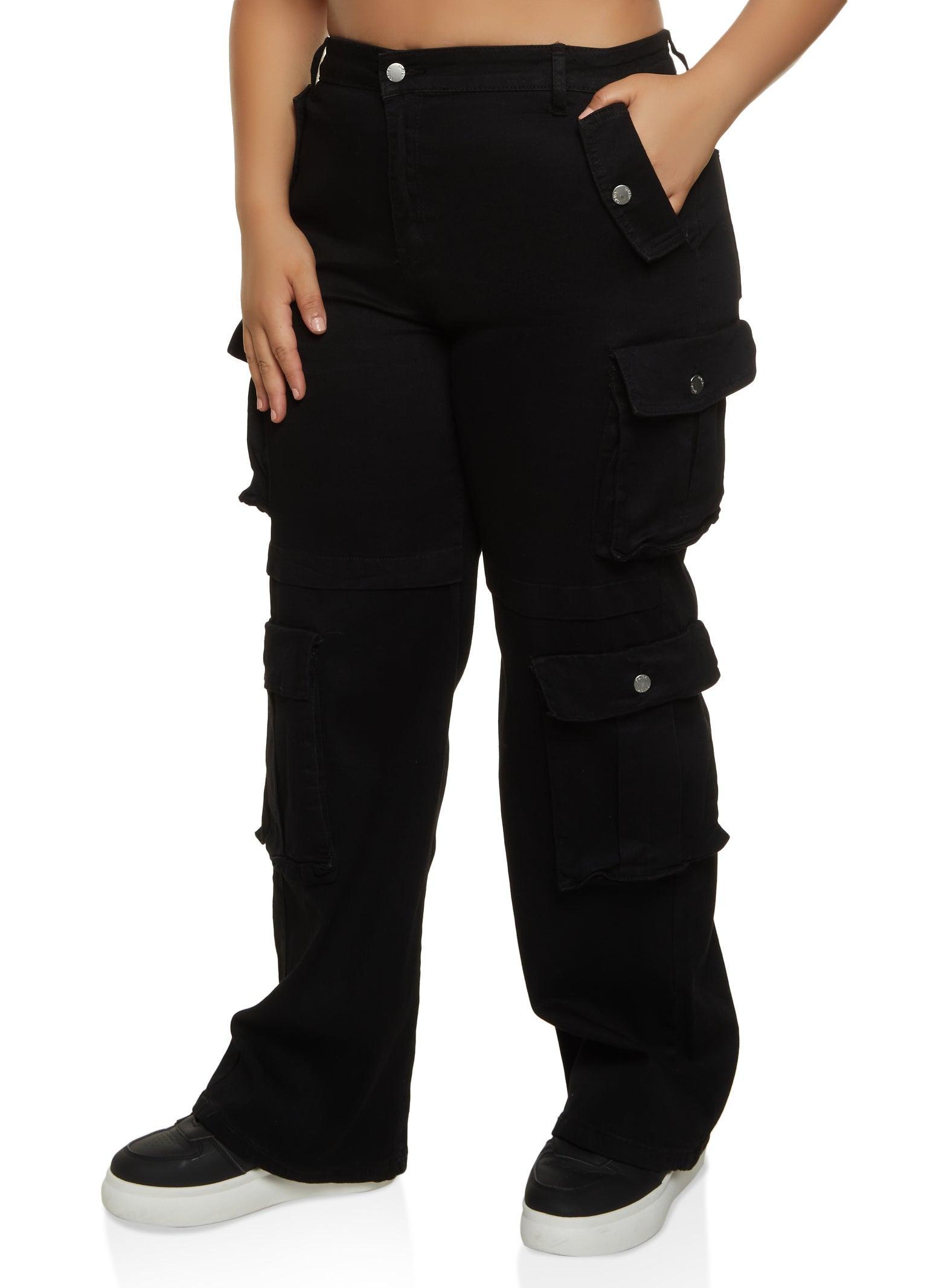 Womens Plus Size High Waist Wide Leg Cargo Jeans Product Image