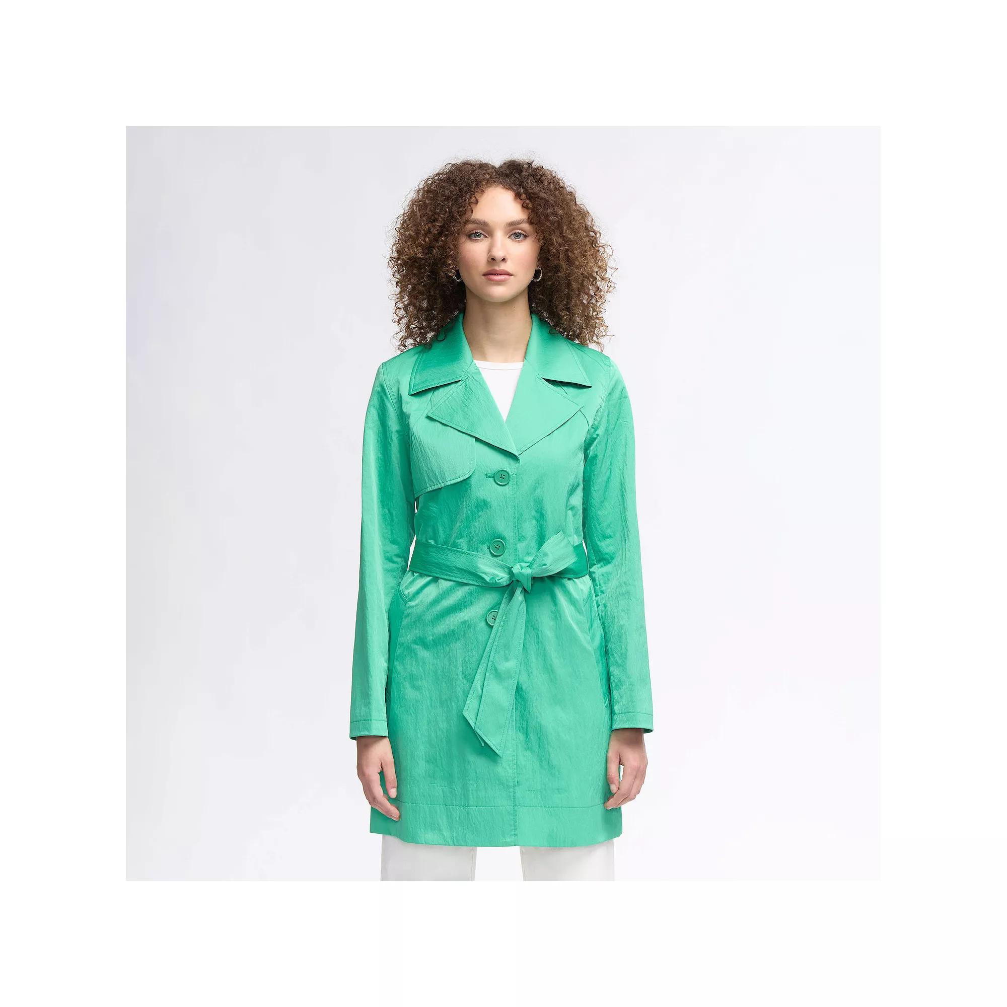 Women's NVLT Crinkle Trench Coat with Self Belt, Size: Large, Green Product Image