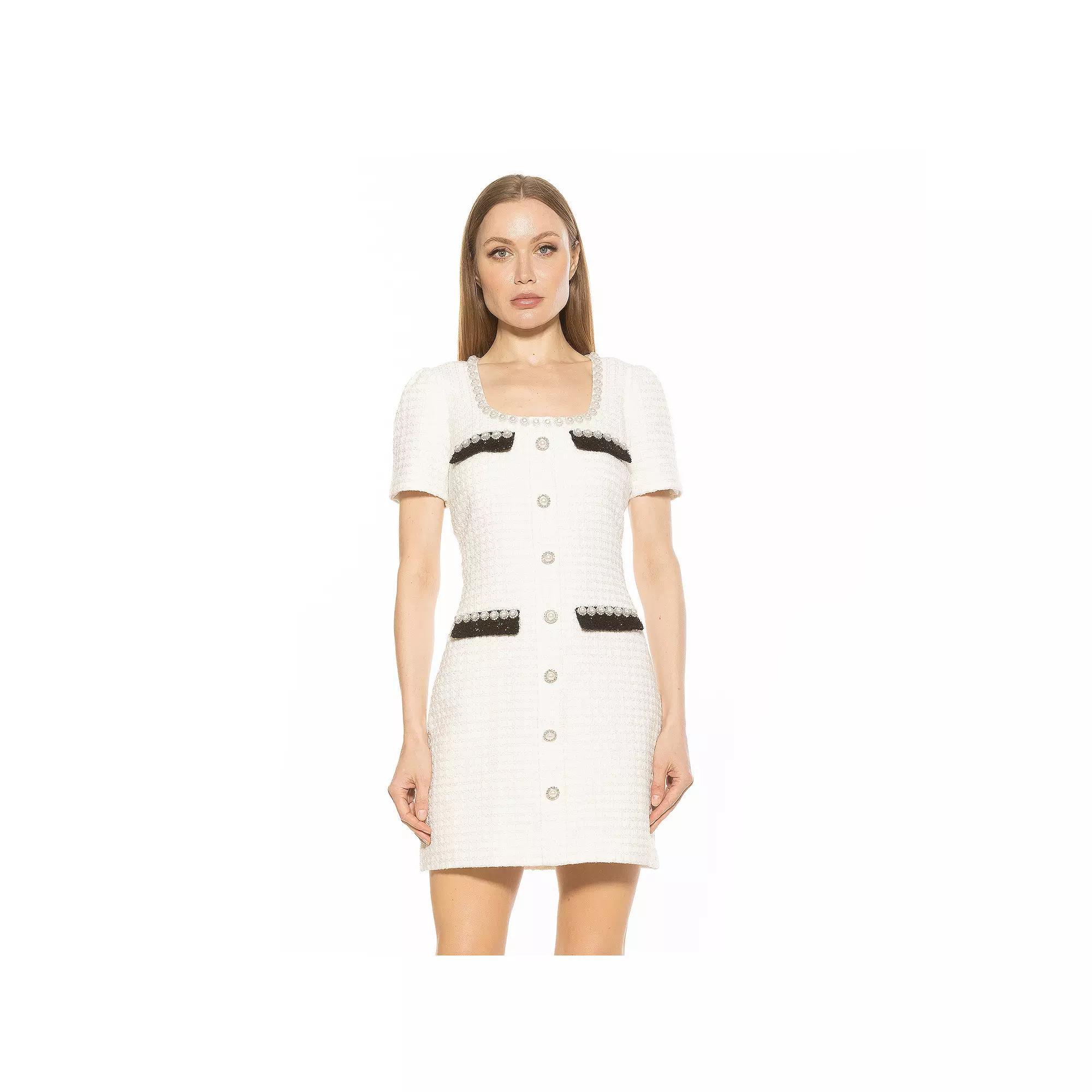 Women's ALEXIA ADMOR Aviva Tweed Scoop Neck Contrast Mini Dress, Size: 10, Ivory Product Image