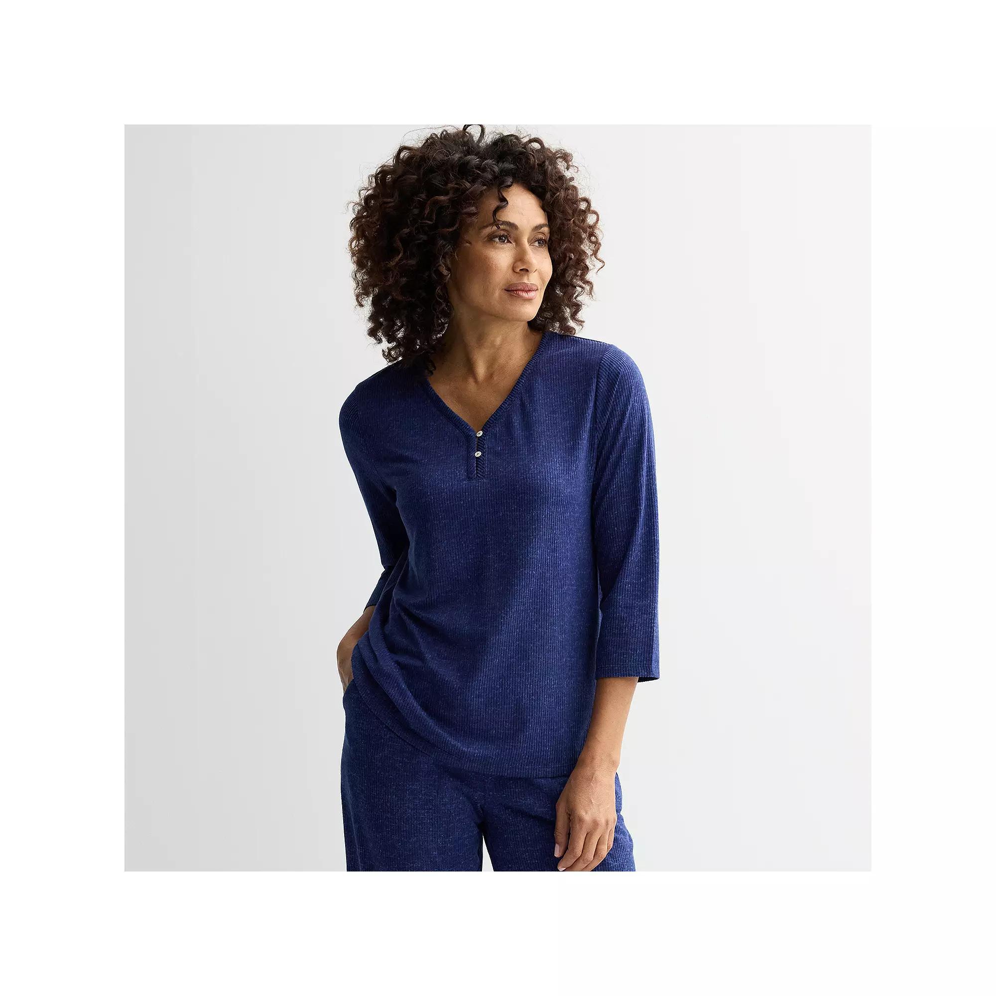 Women's Croft & Barrow Cozy Luxe Rib Sleep Top, Size: XS, Felix Blue Product Image