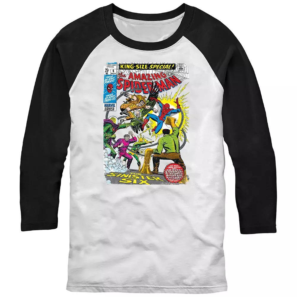 Men's Marvel Spider-Man Vs The Sinister Six Raglan Graphic Tee, Size: XL, White Black Product Image