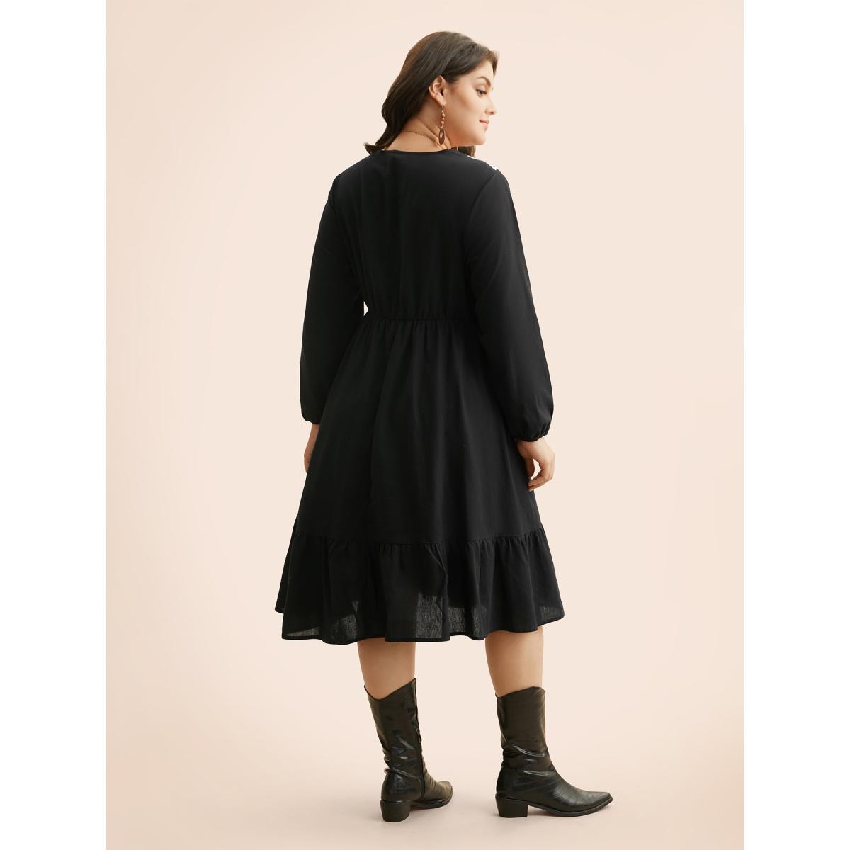 Plus Size Boho Print Overlap Collar Midi Dress Black Women Resort Non Overlap Collar Long Sleeve Curvy BloomChic 10/M Product Image