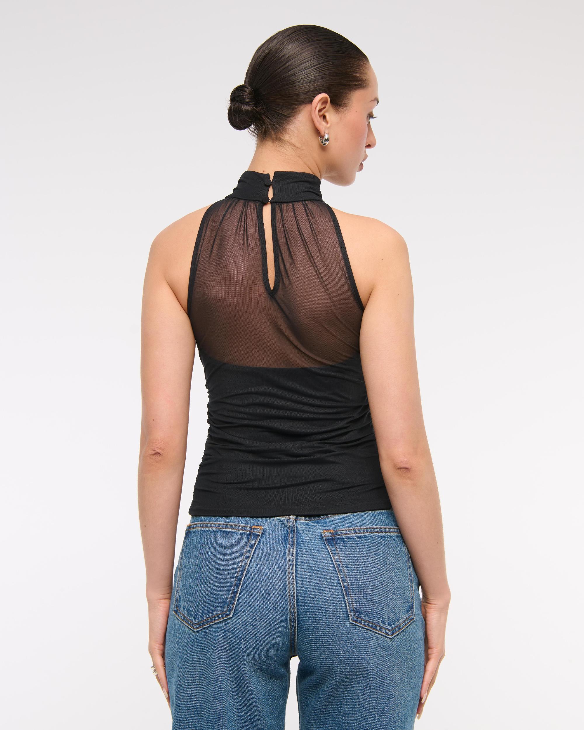Ruched Mesh Halter Top Product Image