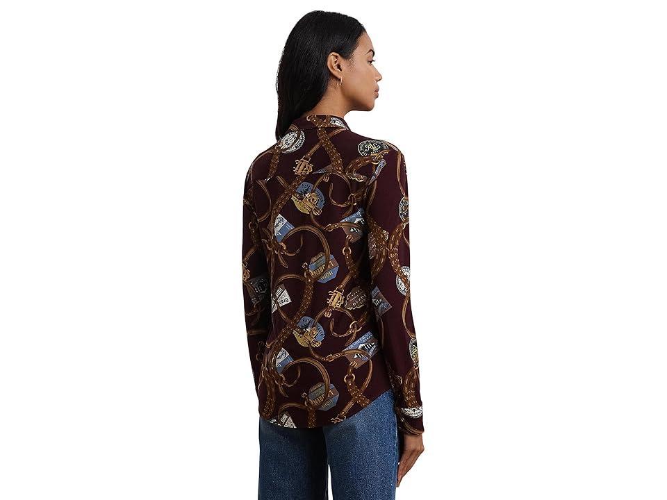 Lauren Ralph Lauren Slim Fit Print Stretch Jersey Shirt Multi) Women's Sweater Product Image