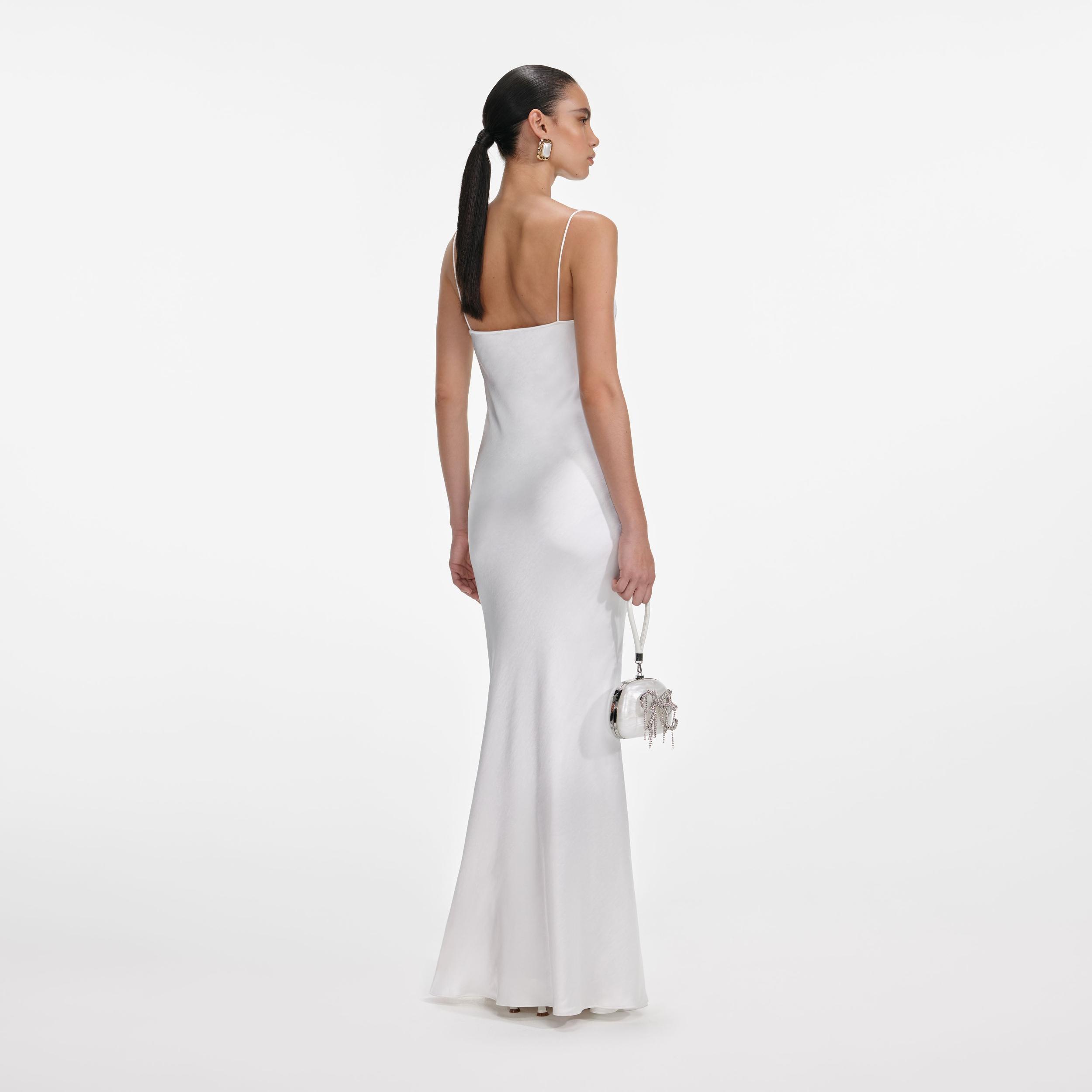 White Satin Lace Maxi Dress Product Image