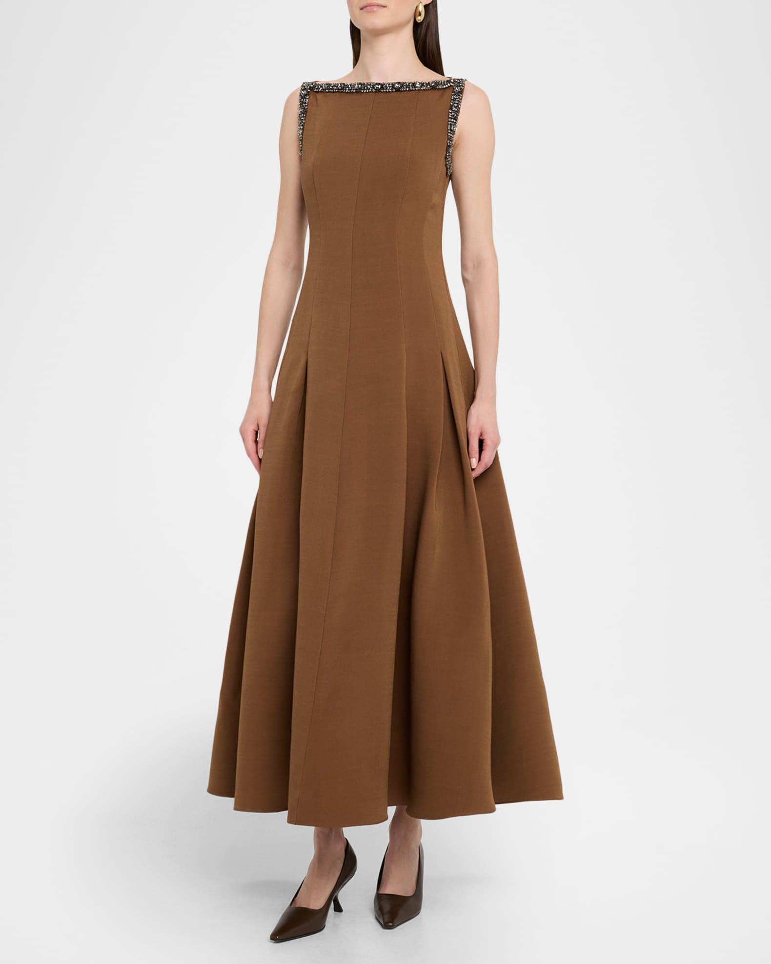 Wool-Silk Embellished Boat-Neck Maxi Dress Product Image