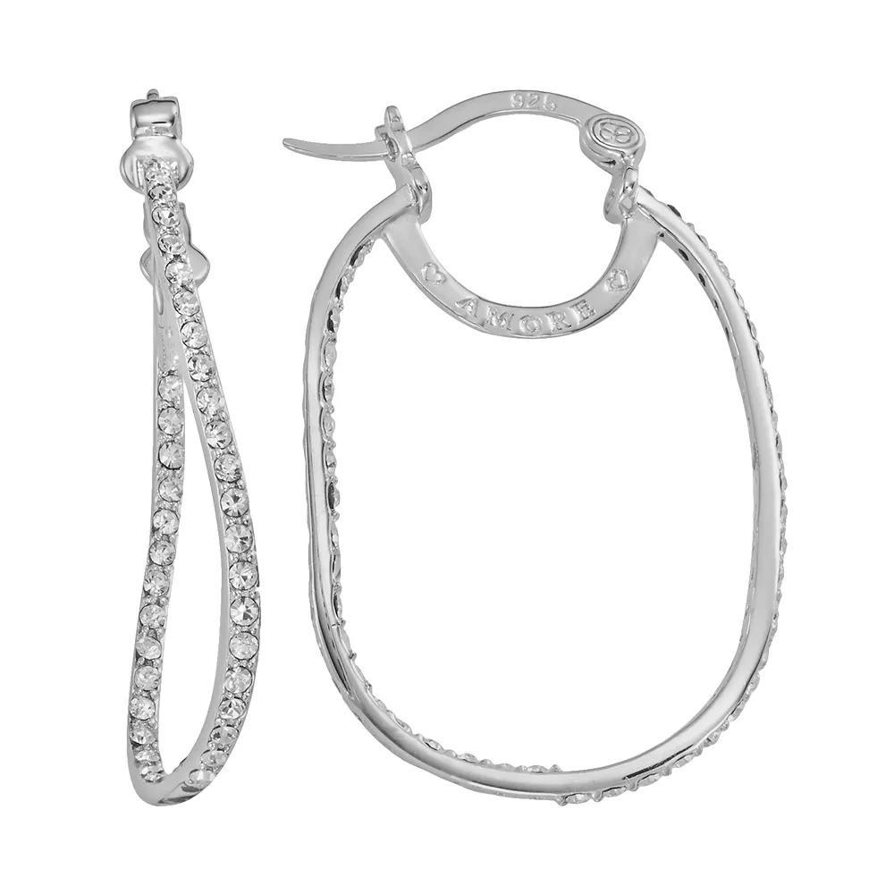 AMORE by SIMONE I. SMITH Platinum Over Silver Crystal Rectangular Inside-Out Hoop Earrings, Women's, White Product Image