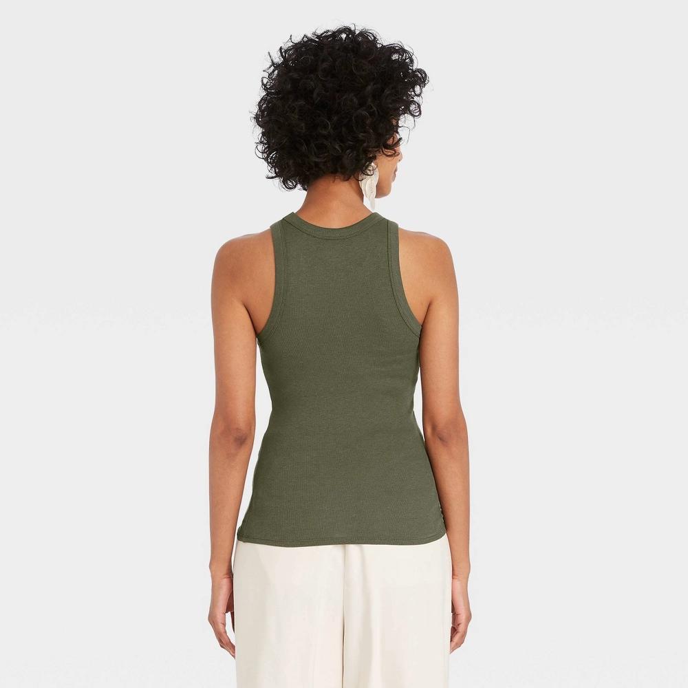 Women's Slim Fit Ribbed Tank Top - A New Day™ Olive XL: Crew Neck, Pullover, Midweight Fabric Product Image