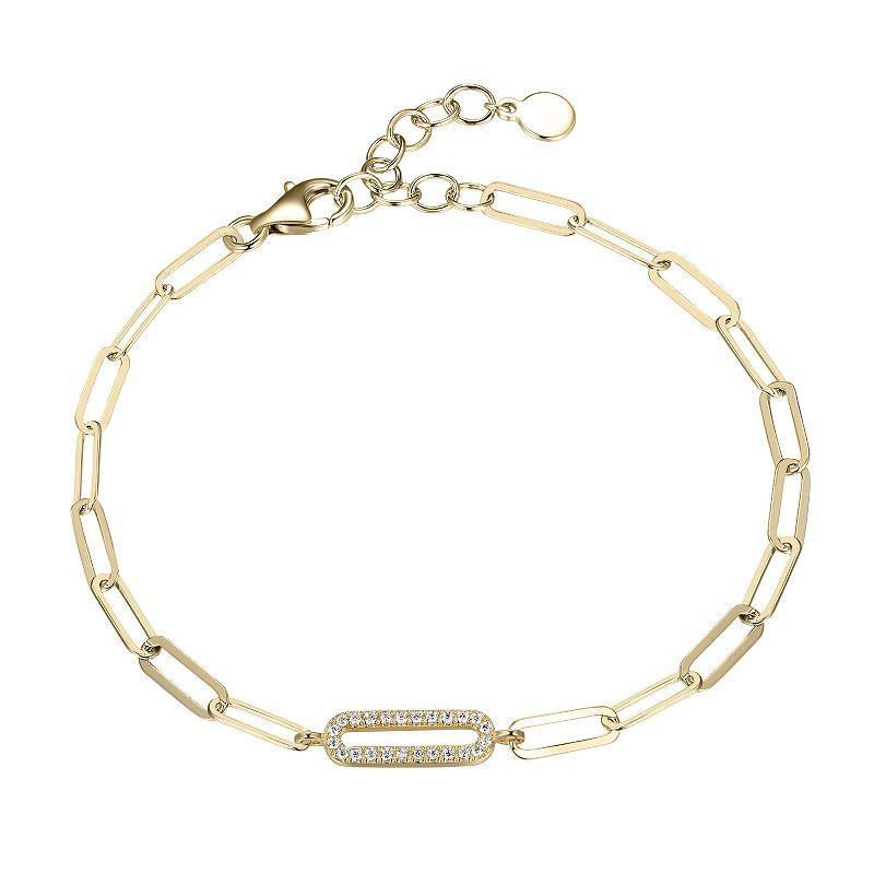Sterling Silver Cubic Zirconia Paper Clip Chain Link Bracelet, Women's, Size: 6.5", Gold Tone Product Image
