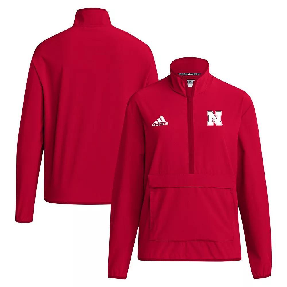 Men's adidas Scarlet Nebraska Huskers Coaches Sideline Half-Zip Jacket, Size: Medium, Red Product Image