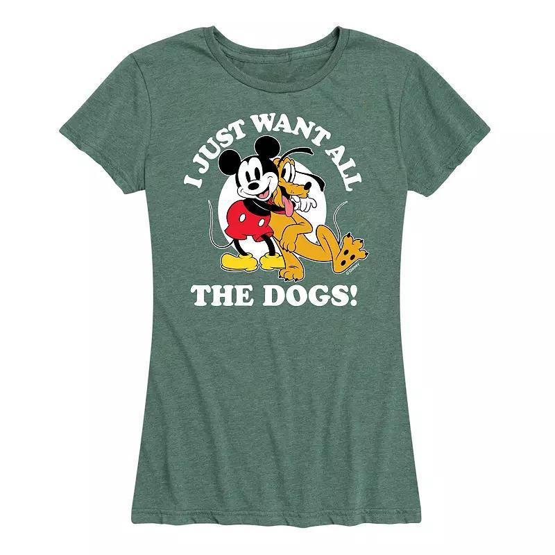 Disney's Mickey Mouse & Pluto Women's Just Want All Dogs Graphic Tee, Size: Medium, Grey Blue Product Image