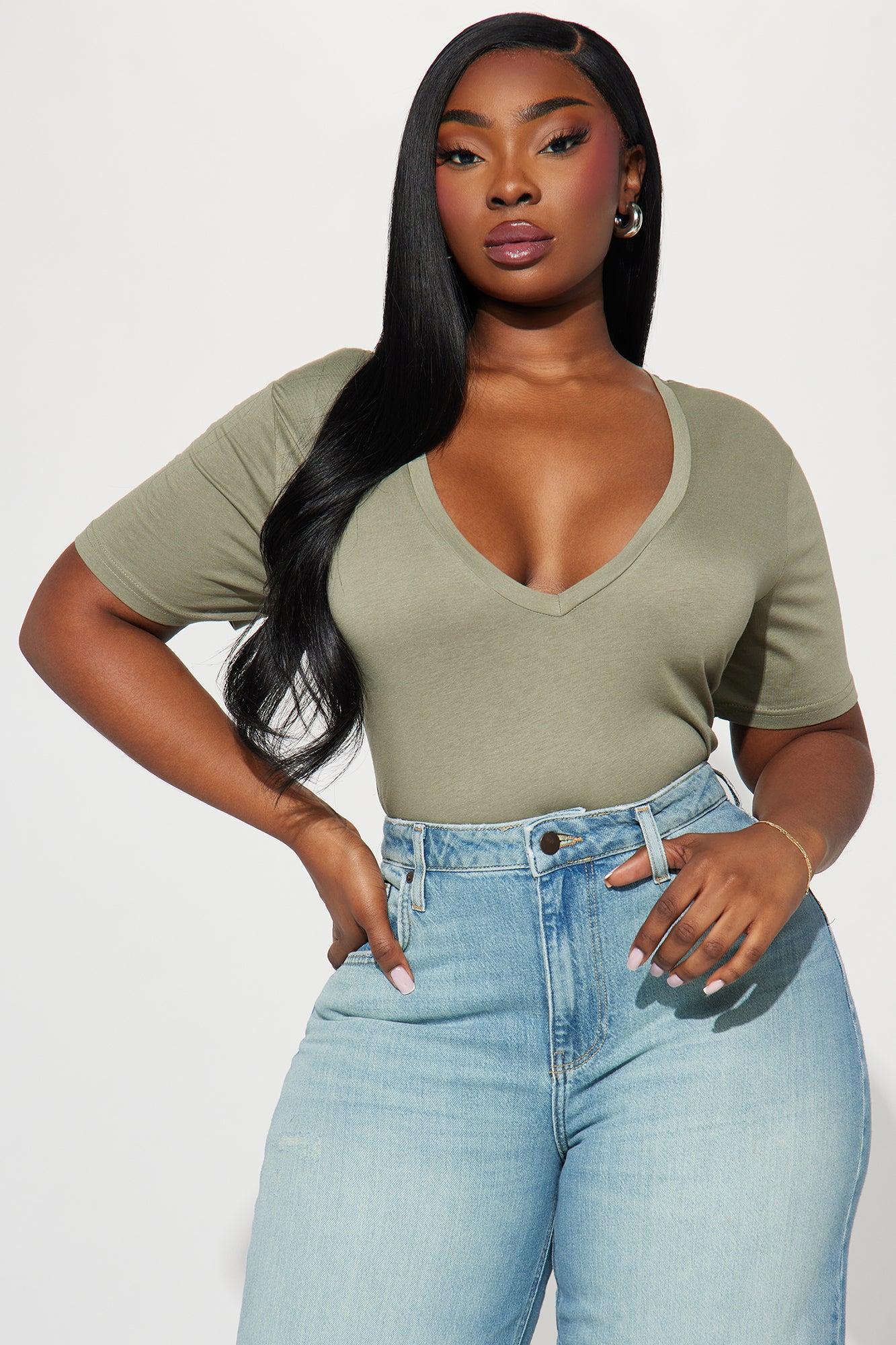 Ava V-Neck Tee - Olive Product Image