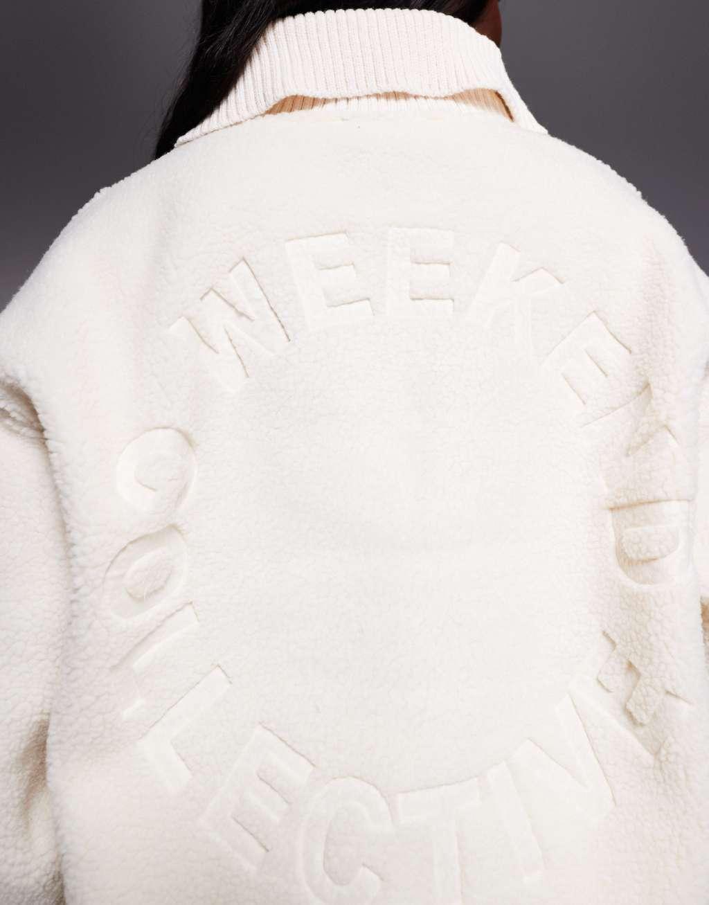 Weekend Collective Curve rib neck zip through fleece with embossed back in cream Product Image