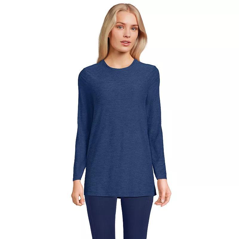 Petite Lands End Long Sleeve Performance Crew Neck Tunic, Womens Red Geo Product Image