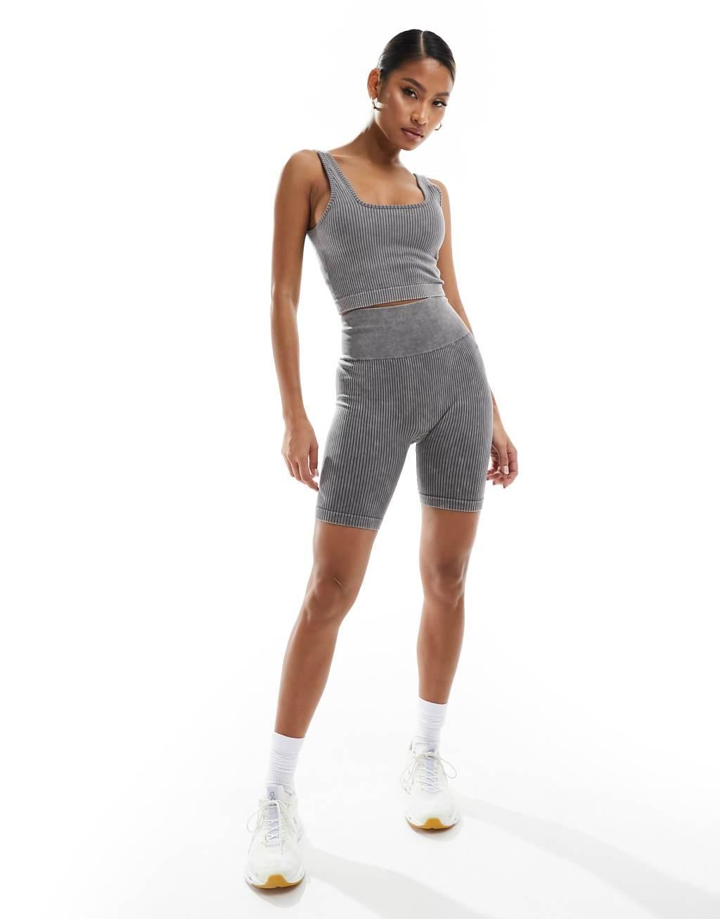ASOS 4505 Icon seamless rib square neck tank top in washed gray Product Image