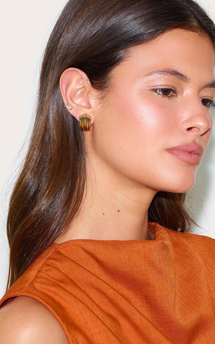 Gold Abstract Ridge Stud Earrings Product Image
